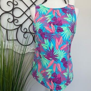 LANDS’ END Size 12 Tropical Tankini Swimsuit Top with High Neckline